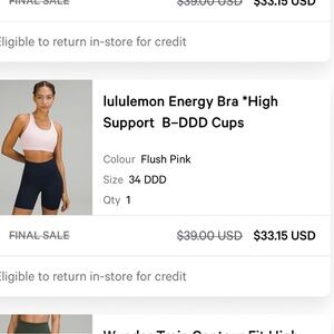 lululemon athletica Energy Bra in Blush Pink